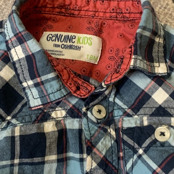 Vintage Genuine Kids From Oshkosh Plaid Print Shirt & Denim Overalls - Picture 13 of 15